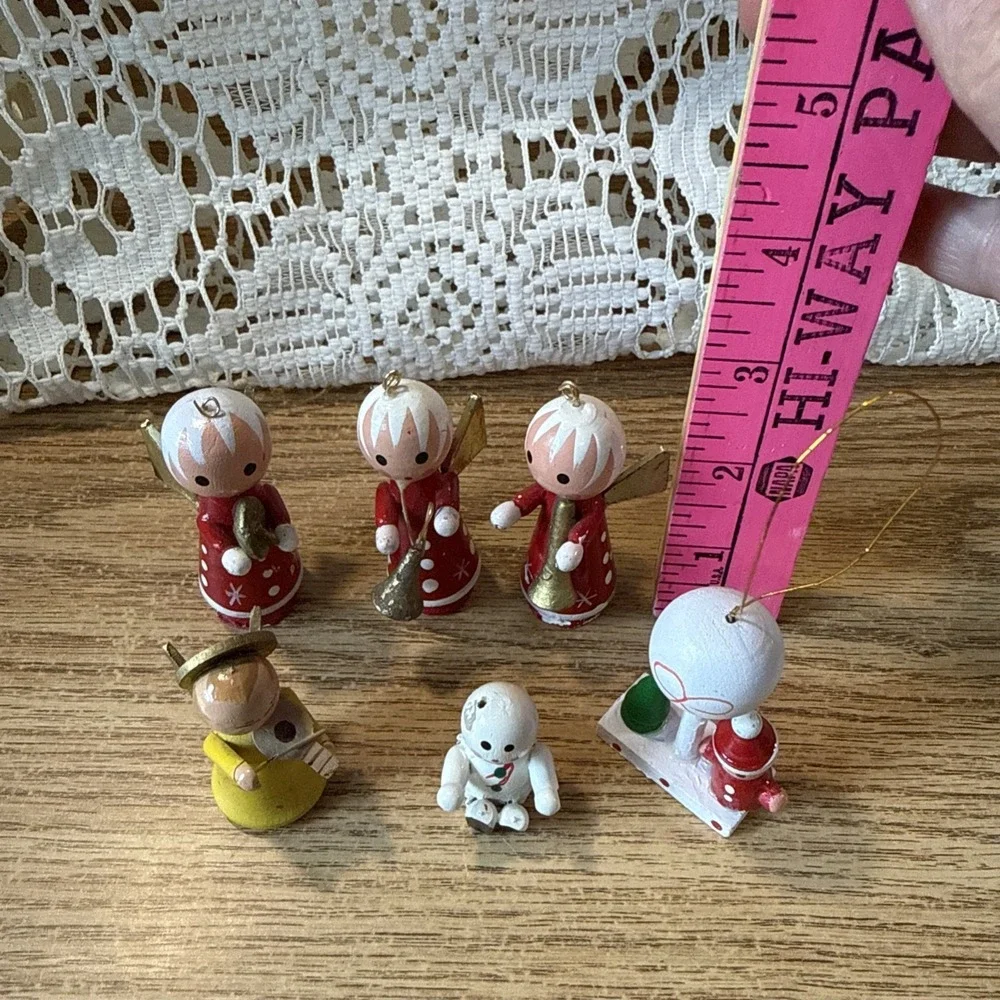 6 Vintage Wooden Christmas Ornaments